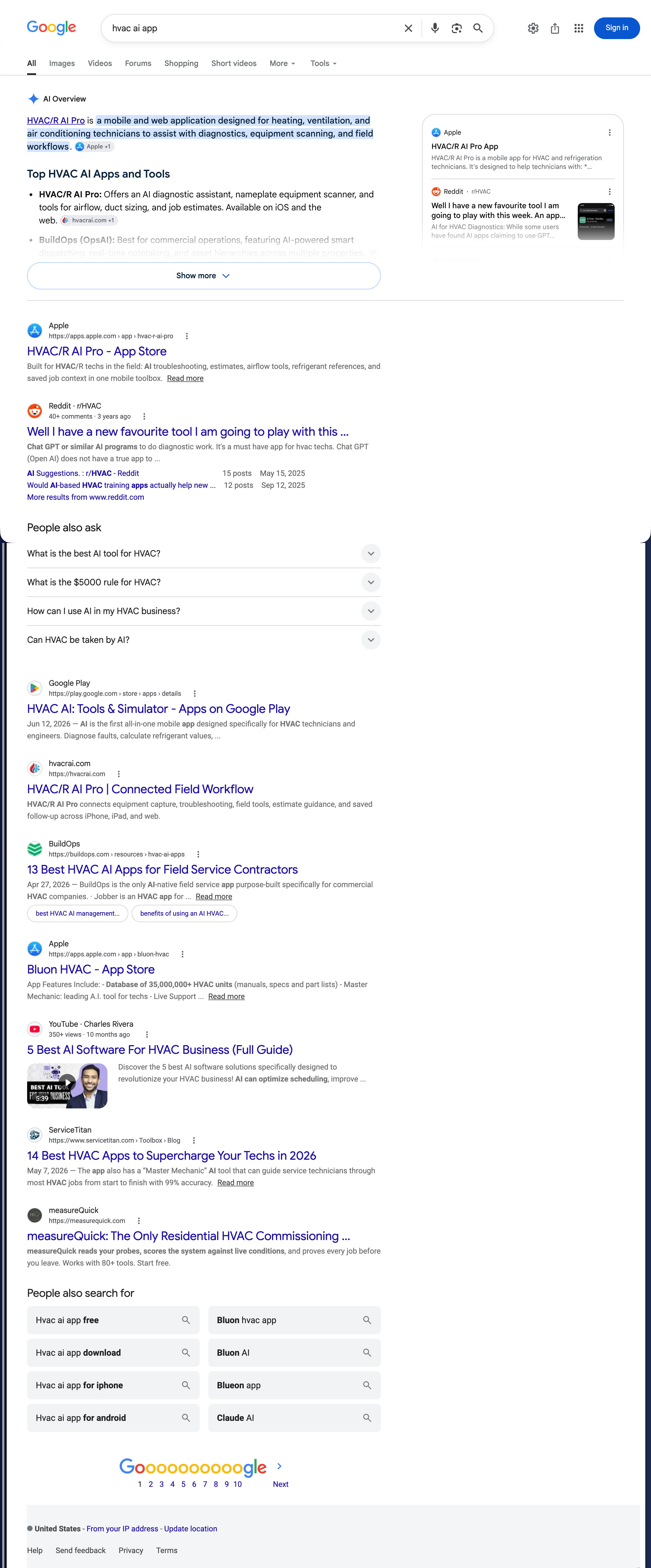 Google AI Overview for hvac ai app